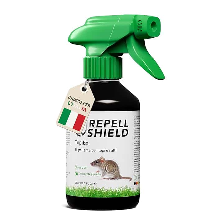 RepellShield Repellente Topi Auto, Cavi Elettrici, Soffitta - 250ml - Non Macchia - Dissuasore per Topi da Esterno e Interno - Formula Naturale con Olio di Menta Piperita per Topi, Ratti e Roditori