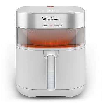 Moulinex Easy Fry Infrared, Friggitrice ad Aria 7L, Doppia Resistenza, Riscaldamento 2 Volte Più Veloce, Cottura Rapida, Lavabile in Lavastoviglie, Finestra di Osservazione, Colore Bianco, EZ831G