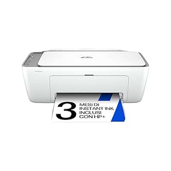 HP DeskJet 2820e 588K9B, Stampante Multifunzione a Getto d'Inchiostro A4 a Colori, Fronte e Retro Manuale, 7,5 ppm, Wi-Fi, Smart, 3 Mesi di Inchiostro Instant Ink Inclusi, Bianca