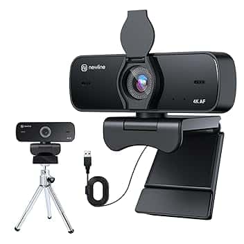 NewlineWork Webcam 4k PC con Doppio Microfoni con Cancellazione del Rumore, Auto-Focus, Correzione Luce, con Privacy Shutter e treppiede, USB 2.0 UHD Webcam per PC Mac Desktop Skype Streaming ClimatePartner certified