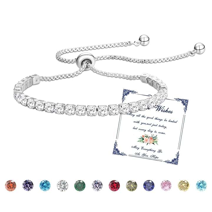 Esmoly Bracciale Donna Argento Bracciale Tennis con 12 Colori di Pietre Natali e 5A Sparkle Zircone Regolabile Regalo Compleanno Donna Ragazza