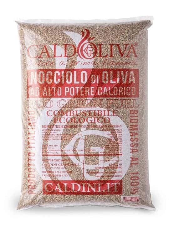 Nocciolo di oliva CALDOLIVA® ad alto potere calorifico - Sacco da 15 kg per TEST STUFA/CALDAIA - Combustibile ecologico Biomassa al 100% Eco Green Fuel Prodotto Italiano