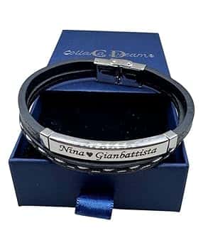 Handmade Bracciale Uomo Personalizzato con Nomi Incisi – Pelle Intrecciata e Acciaio – Idea Regalo per Lui – CollanaDream