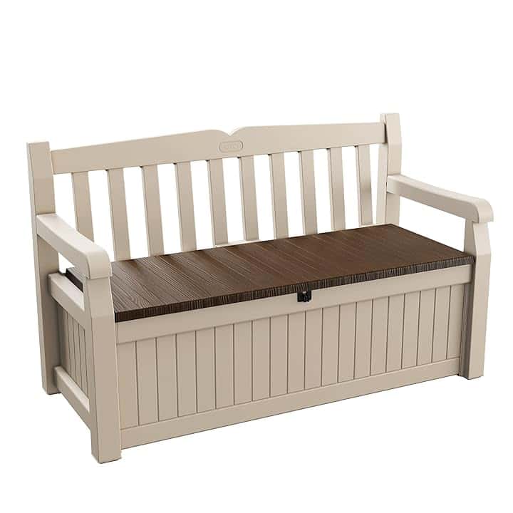 Keter Cassapanca Contenitore Eden con Capacità di 265 Litri in Resina, Resistente agli agenti atmosferici, Colore Beige/Marrone, 140 x 60 x 84 cm