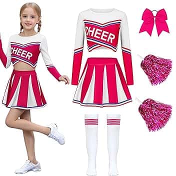 Luckyou Costume Cheerleader Bambina Vestito Cheerleader per Ragazze con Pompoms Calze per Carnevale Halloween Giornata Sportiva