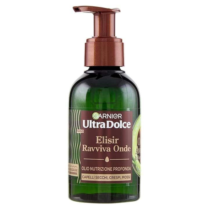 Garnier Ultra Dolce Olio Nutriente, Per Capelli Secchi, Crespi e Mossi, Capelli Ridefiniti e Nutriti, Effetto Anti-Crespo per 4 Giorni, Con Olio di Avocado e Burro di Karité, Ravviva Onde, 120 ml