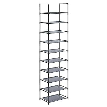 SONGMICS Scarpiera, 10 Ripiani, Scaffale Portascarpe, Organizzatore per Scarpe, 28 x 45 x 173 cm, Telaio in Metallo, Ripiani in Tessuto, Ingresso Corridoio Camera da Letto, Grigio LSH010G01