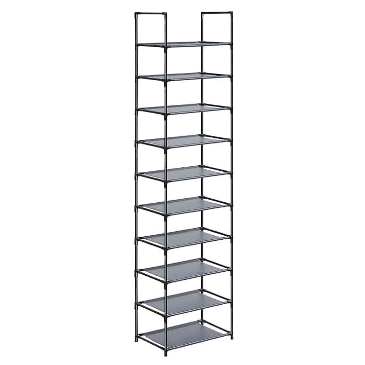 SONGMICS Scarpiera, 10 Ripiani, Scaffale Portascarpe, Organizzatore per Scarpe, 28 x 45 x 173 cm, Telaio in Metallo, Ripiani in Tessuto, Ingresso Corridoio Camera da Letto, Grigio LSH010G01