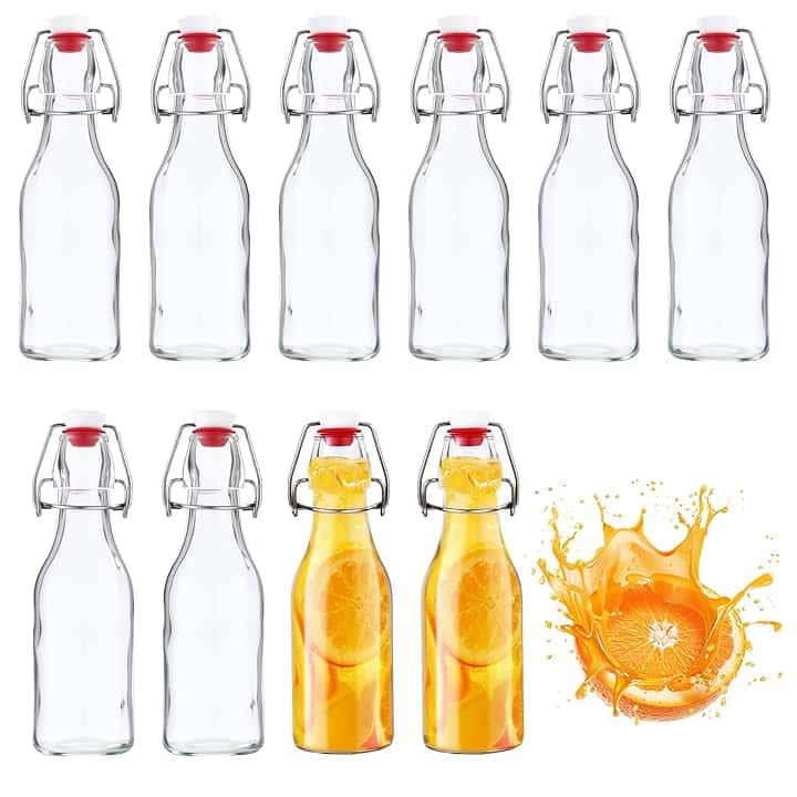 Set da 10 Bottiglie in Vetro da 250ml con Tappo Ermetico,Bottiglie Vetro,Bottiglie Riutilizzabili Bottiglie Vuote per Birra, Olio, Succhi, Soda