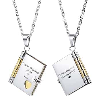 MeMeDIY Collana con Ciondolo a Libro Personalizzato Incisione Nome Data per Donna Uomo Ragazza Ragazzo Catena Regolabile in Acciaio Inossidabile Anniversario Regalo