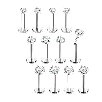 Chriscoco 16G 12Pcs Piercing Orecchio Acciaio Chirurgico Piercing Naso brillantino Piercing Labbro Piercing Helix 6/8mm per Donne Uomini