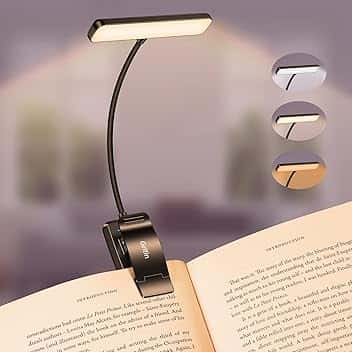 Gritin 19 LED Lampada Luce da Lettura per Libro, Luce per Lettura Libri a Letto con Clip Ricaricabile, 3 Temperature di Colore, Dimmerabile Senza Livelli, Lunga Durata, per Studio, Lavoro a Maglia