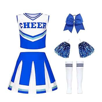 Luckyou Vestito Cheerleader Costume Carnevale Cheerleading Outfit con Pompon e Calzini per Evento Sportivo Carnevale