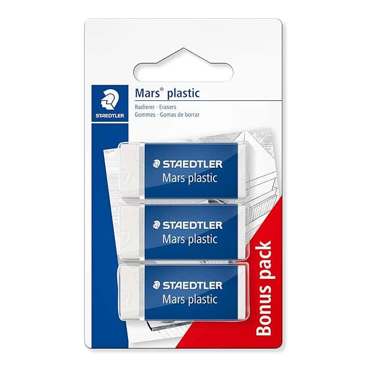 Staedtler Mars Plastic - Mini Gomme da Cancellare, Set Cancelleria Scuola Università e Ufficio, Gomma da Cancellare Ideale per Materiale Scolastico e Cose per la Scuola, Cancella Facilmente - 3 Pezzi
