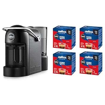 Lavazza A Modo Mio Jolie Evo, Macchina per Caffè Realizzata con 36% di Plastica Riciclata, Macchina Espresso con 64 Capsule Lavazza A Modo Mio Crema e Gusto Classico Incluse, Nera