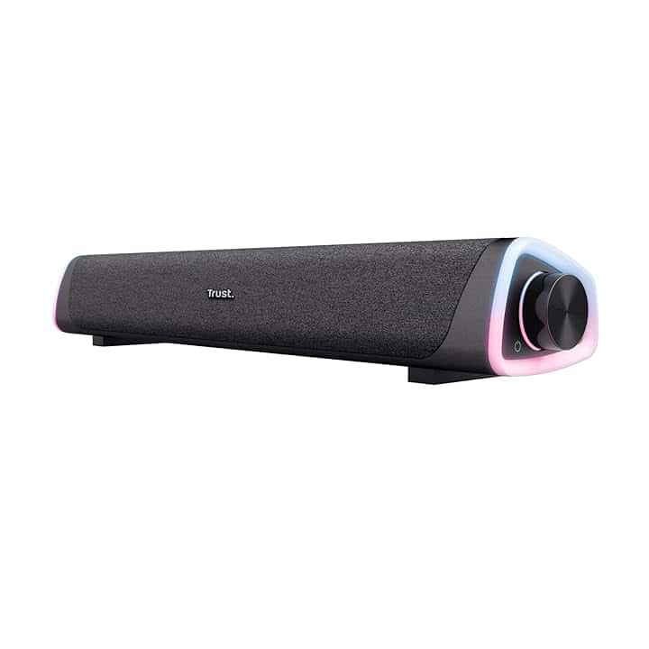 Trust Liro Soundbar PC 12W, Stereo Speaker con Illuminazione LED RGB, Sound Bar Jack AUX 3.5 mm, Casse PC con Alimentazione USB, Altoparlanti per PC Laptop Desktop Tablet Smartphone TV, Nero