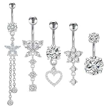 Kunaxku 5PCS Piercing Ombelico G23 Titanio Piercing Ombelico Anello 14G CZ ombelico Barra Pierce Pancia Bar Lungo Ombelico Barbell Ventre Anello Pierce Gioielli for Donna Uomo 5/8/10mm