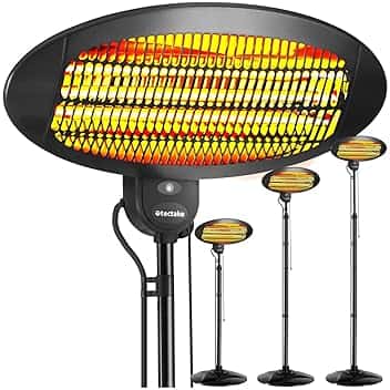 tectake® Riscaldatore a infrarossi, 2000W, Lampada Riscaldante Regolabile in Altezza, per Interni ed Esterni, Lampada Infrarossi Riscaldante, 3 Livelli di Potenza, Protezione Anti-Ribaltamento - Nero