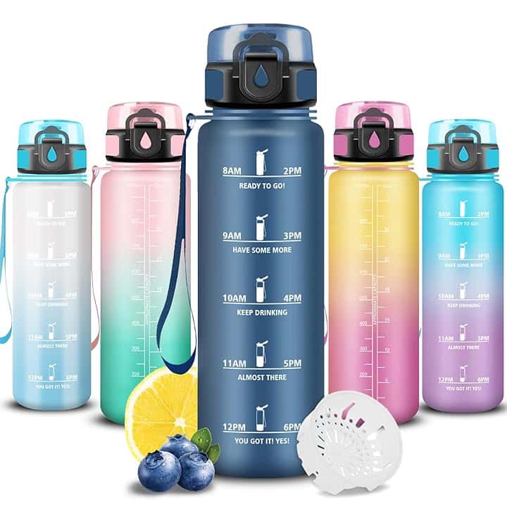 Grsta Borraccia Palestra, Borraccia 1 litro, Boraccia Senza Perdite, Bottiglia Motivazionale, Facile da Trasportare, Bottiglia con Orari per Bere, Facile da Pulire, per Campeggio, Fitness, Scuola