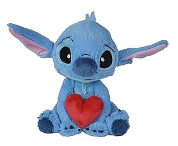 Simba - Disney Plush Originale Stitch con il cuore, 6315876995X06, +0 mesi, 25 cm, licenza ufficiale Disney, cuore rosso