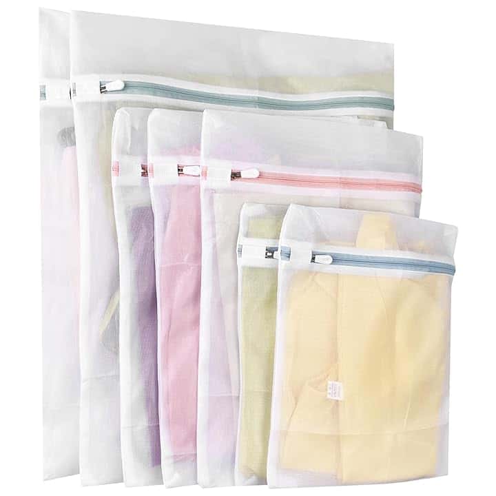 Newaner 7 pezzi sacchetti rete biancheria, 3 misure retina borse per lavatrice, per prevenire deformazioni e pieghe dei vestiti, sacchetto lavanderia con cerniera per maglioni, camicie, intima, calze