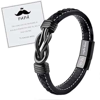 VU100 Regalo per Papà/Figlio/Uomo Bracciale in pelle per Uomo Bracciale Ti Amo Regalo per la Festa del Papà Regalo di compleanno per Figlio Fidanzato Marito Papà-Con Scatola Regalo