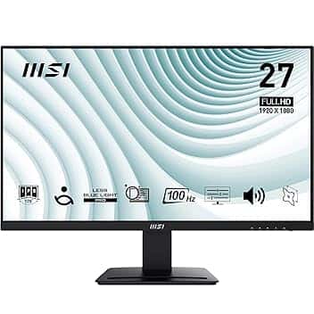MSI PRO MP273A Monitor 27" Full HD – Pannello IPS 1920 x 1080, 100 Hz, Schermo a bassa emissione di luce blu, Montaggio VESA, Altoparlanti integrati, Supporto Display Kit – HDMI 1.4, DP 1.2a, D-Sub