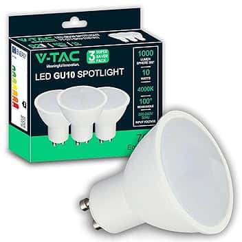 V-TAC 3x Lampadine LED GU10 - Alta Luminosità 10W (Equivalenti a 70W) - 1000 Lumen- Faretto Led GU10 per Massima Efficienza e Risparmio Energetico - 4000K Luce Naturale