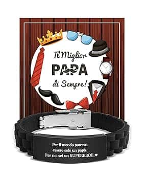 VGWON Bracciale per Papà, Regalo per la Festa del Papà, Bracciale Nero In Acciaio Inossidabile In Silicone con Incisione Laser per Papà, Bracciale uomo Regalo di Compleanno e di Natale per Papa