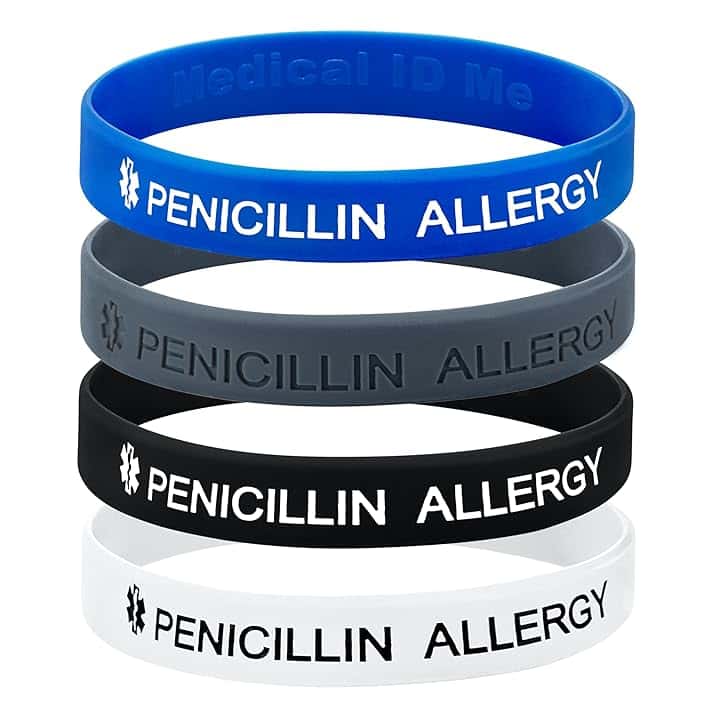 Medical ID Me Braccialetti per allerta medica a forma di penicillina, 4 colori