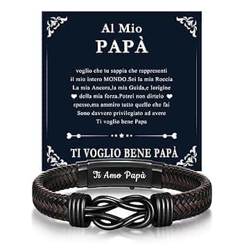 Gamtic Bracciale Uomo di Cuoio Ti Amo - Regalo per Lui Marito Papà Figlio Uomo Adjustable in Pelle Bracciale Intrecciata Fatta a Mano Idea Regali Compleanno Natale e Anniversario