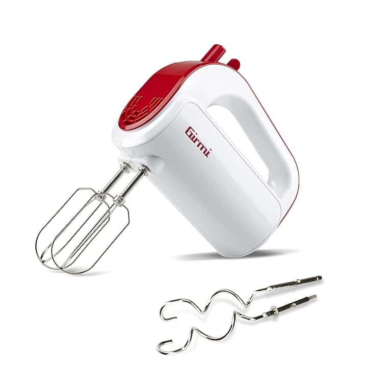 Girmi SB02 Sbattitore Elettrico, 170W, Sbattitori Inox per montare panna ed albumi, Funzione Turbo, Ganci Inox per impasti dolci e salati, 5 Velocità, Bianco/Rosso