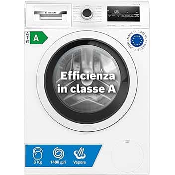 Bosch WAN28208II Serie 4 Lavatrice a carica frontale, 8 kg, 1400 giri, Classe energetica A, motore inverter con 10 anni di garanzia, riduce le pieghe e facilita la stiratura, Bianco, 60 Cm Etichetta Energetica