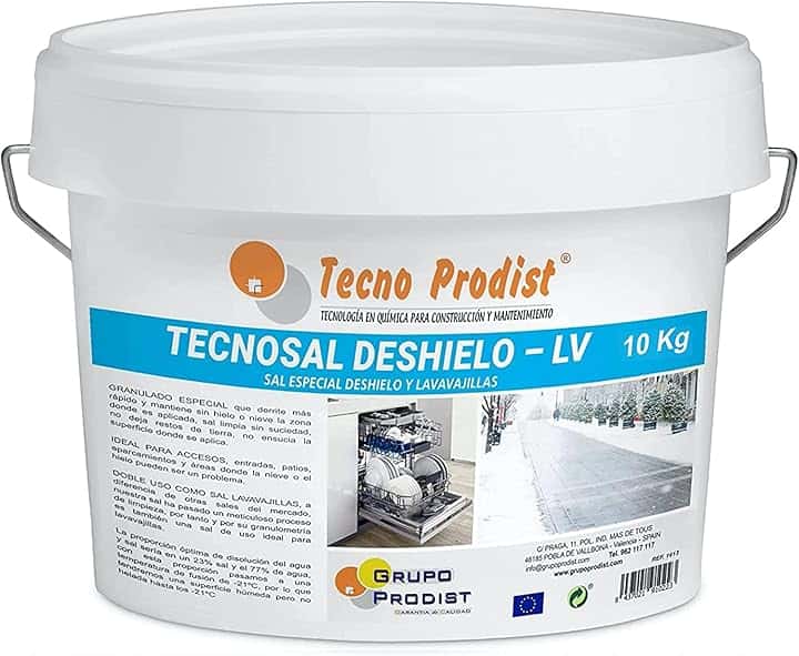 TECNOSAL DESHIELO (10 kg) Sale Antighiaccio Speciale | Sale Sciogli Ghiaccio E Neve | Sale Scioglineve per Vialetti, Ingressi, Parcheggi O Autostrade, | Ideale Come Sale Lavastoviglie | in Secchio