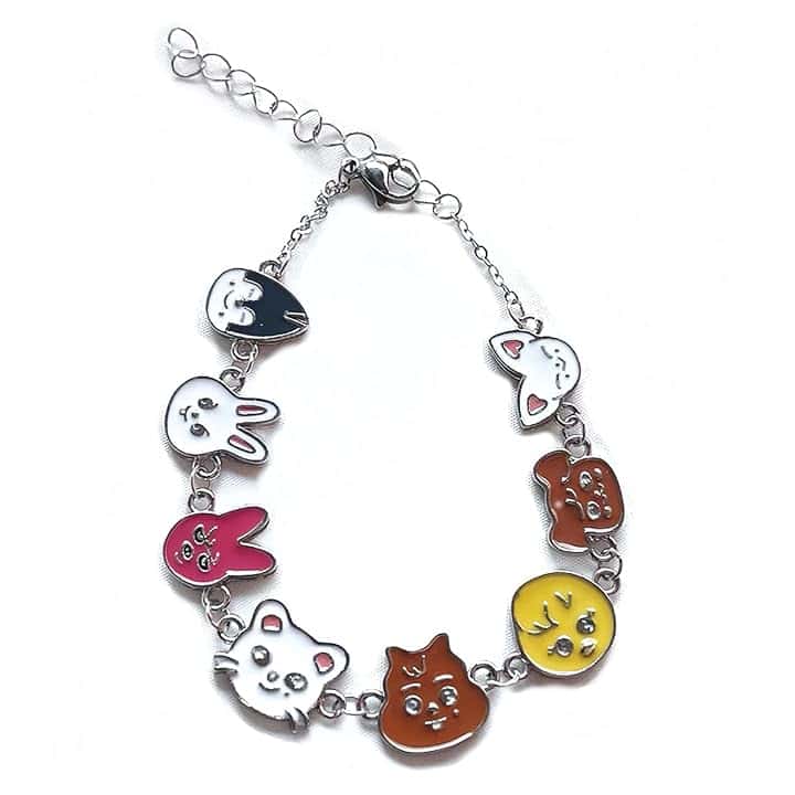 AYVRUOP Kpop Stray Kids Braccialetti,Acciaio inossidabile,Kpop Bracciale,Ragazza Bracciale,Regolabili,Skzoo Anime Cartoon,Stray Kids Gadget