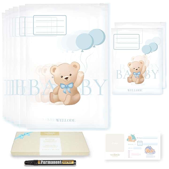 8 Bustine Corredino Neonato Ospedale Teddy Bear, 6 Grandi e 2 Piccole - Sacchetti Cambio Neonato Riutilizzabili per Asilo e Viaggi - Idea Regalo Nascita Baby Shower e Lista Nascita Bebè
