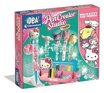 Clementoni Idea - Laboratorio delle Penne Hello Kitty, Kit Creativo per Bambini 6+ Anni, con 25+ Accessori e 5 Penne Personalizzabili con Personaggi, Lingua Italiana, 18276