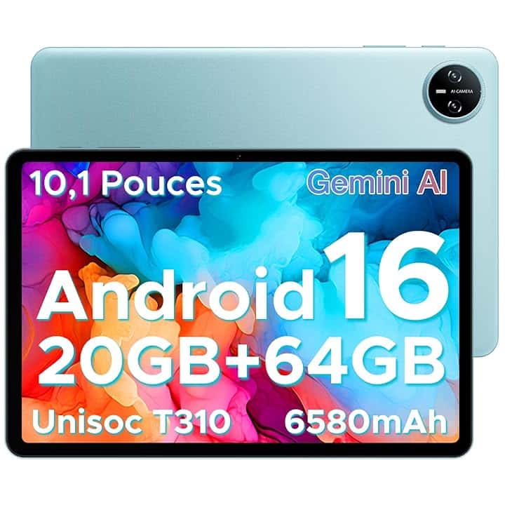 DOOGEE Tab A9 Android 16 Tablet 10 Pollici, 20GB RAM + 64GB ROM (TF 2TB), 6580mAh Batteria, 5G WiFi, 1280 * 800 IPS, BT5.0, 5MP+8MP, Tablet in Offerta gaming Unisoc T310 Quad Core/OTG/Face Unlock