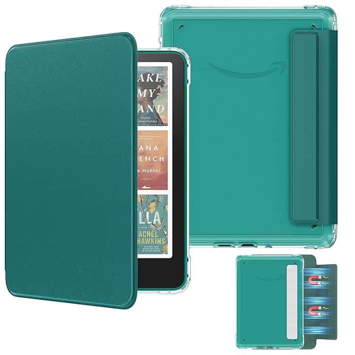 MoKo Custodia Magnetica Staccabile per 7" Kindle Paperwhite 12a Gen 2024 & Kindle Colorsoft 2024/2025,Ultra Chiaro Luce Posteriore Antigraffio e Copertura a Conchiglia con Auto Wake/Sleep, Verde Giada