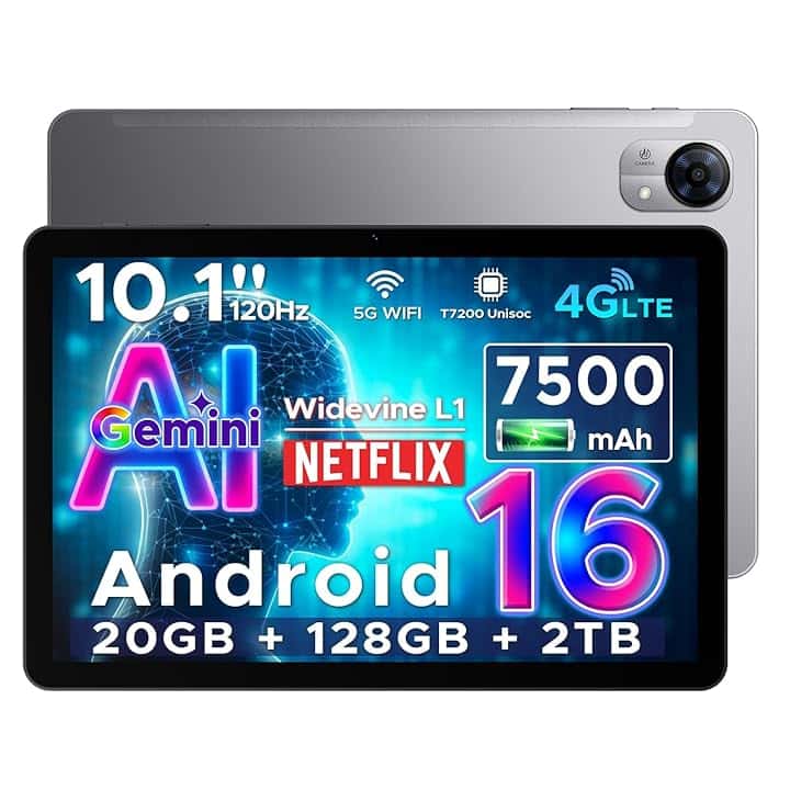 DOOGEE Tab G5 Android 16 Tablet con Sim, Tablet 10 Pollici Gemini AI, 20GB+128GB/2TB & T7200 Octa Core, 7500mAh, IPS HD 120Hz e Ultrasottile, 2 Altoparlanti/Widevine L1/8MP+5MP/Face ID/GPS-Grigio