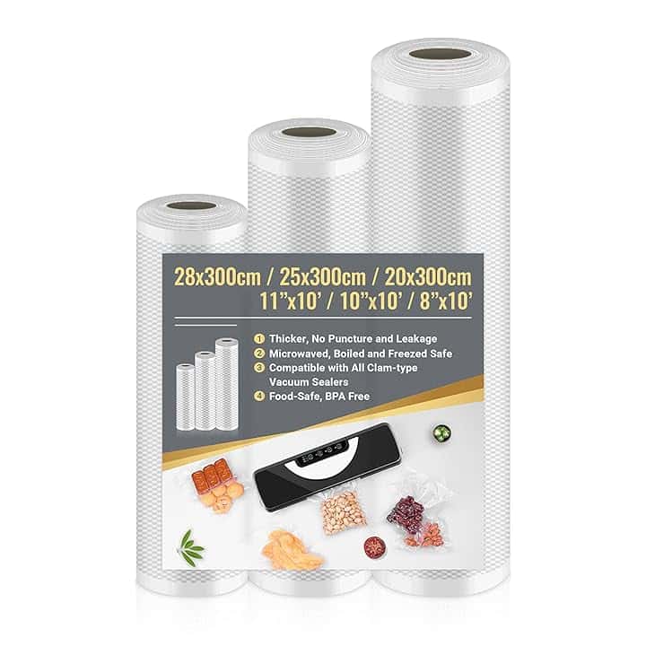 Sacchetti Sottovuoto Alimenti 3 Rotoli 20/25/28x300cm, Sacchetti Sottovuoto per Macchina Sottovuoto e Sous Vide Cucina, Buste Sottovuoto Alimenti Senza BPA
