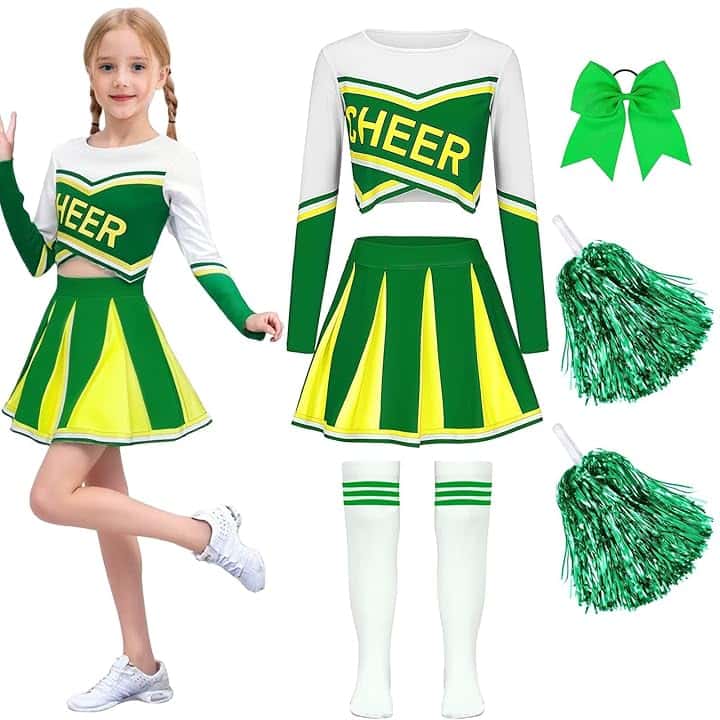 Luckyou Costume Cheerleader Bambina Vestito Cheerleader per Ragazze con Pompoms Calze per Carnevale Halloween Giornata Sportiva