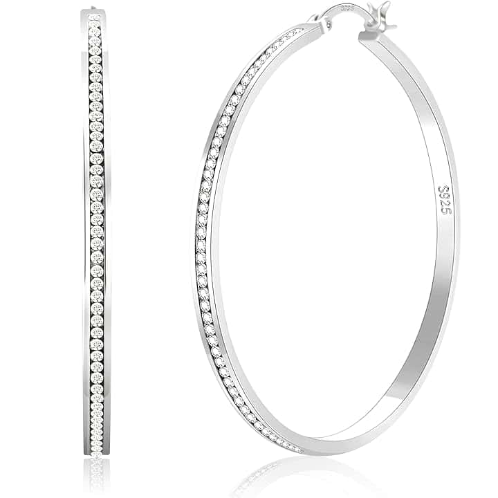 PABBEU Orecchini a cerchio argento sterling 925 per donna, grandi e scintillanti con strass, ipoallergenici, con zirconia cubica o diamanti, disponibili in 30/40/50/60mm.