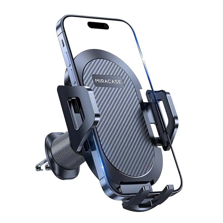 Miracase Porta Cellulare Auto [Nuovo Doppio Gancio in Acciaio] Supporto Telefono Auto Porta Telefono per Presa D'aria Compatibile con iPhone 16/15/14 Samsung Xiaomi e Altri Smartphones Series Global Recycled Standard