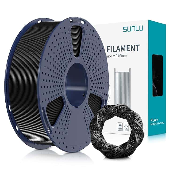 SUNLU Filamento PLA+ 1.75 mm per Stampante 3D e Penne 3D, Filamento PLA Plus 1KG,Neatly Wound, Precisione di Tolleranza del Filamento +/- 0.02 mm (Nero) Global Recycled Standard