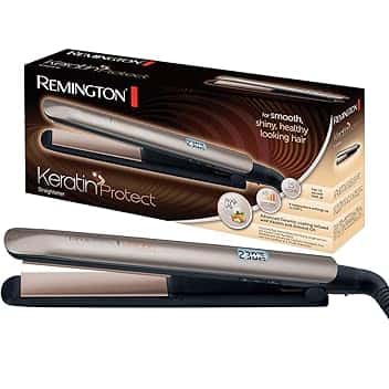 Remington Piastra per Capelli - Keratin: Rivestimento Ceramico di alta qualità con Cheratina e olio di mandorle - Display LCD, 9 impostazioni di temperatura 150-230°C, piastra per capelli S8540