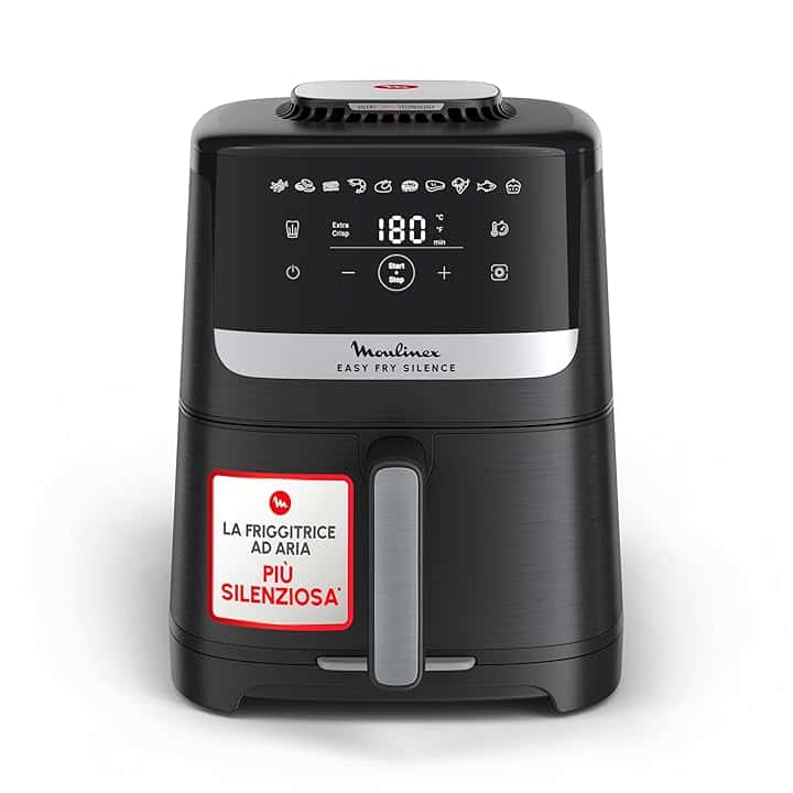 Moulinex Easy Fry Silence, Friggitrice ad Aria Silenziosa 5L/1.5kg per 6 Persone, 1670W, Sistema Easy Clean & Store, 10 Programmi, Touchscreen, Cestello Lavabile in Lavastoviglie, Nera, EZ5528