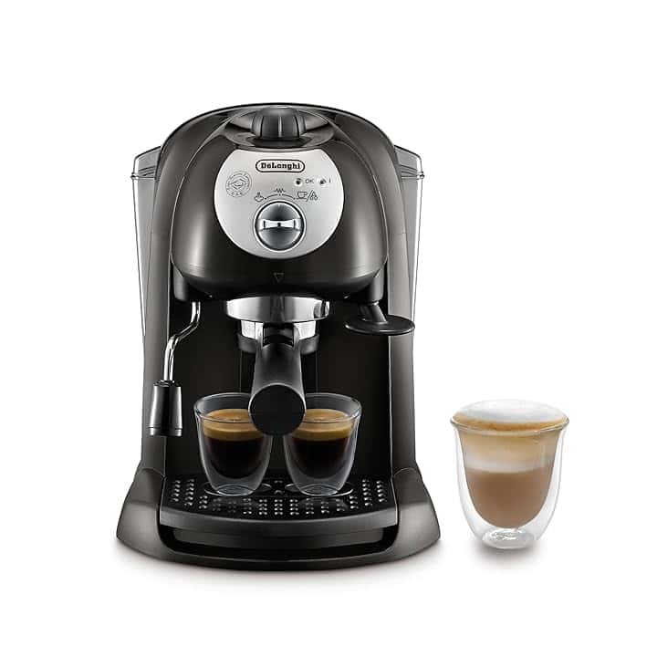 De'Longhi EC201.CD.B Macchina manuale da Caffè Espresso e Cappuccino, Caffè in Polvere o in Cialde E.S.E., Montalatte classico per Cappuccini, Serbatoio Estraibile da 1.1 L, Caldaia acciaio inox