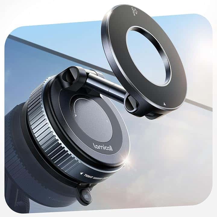 Lamicall Supporto Telefono Auto per MagSafe - [Ventosa Sottovuoto & 24X N55] 360° Rotazione, Portacellulare Auto per Cruscotto/Parabrezza, Supporto Magnetico per iPhone 17 16 15 14, Altri Smartphone Global Recycled Standard