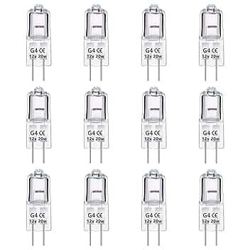 Caldarax 12 Pezzi Lampadina Alogena G4 20W 12V Dimmerabile, 280LM, Bianco Caldo 2700K, Lampadine G4 Alogene Bi-Pin Base Capsula, Trasparente, per Lampadine Cappa Cucina, Lampadario